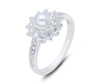 5mm Pearl With CZ Silver Ring NSR-2895